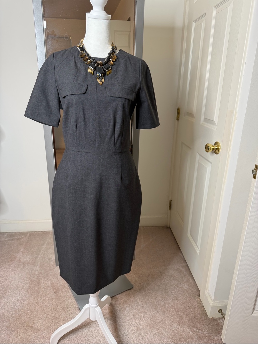 J. Crew Charcoal Short-Sleeve Sheath Dress
